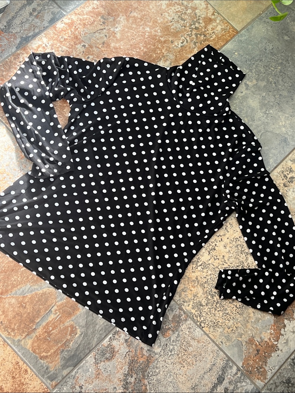 Black Polka Dot Long Sleeve Top